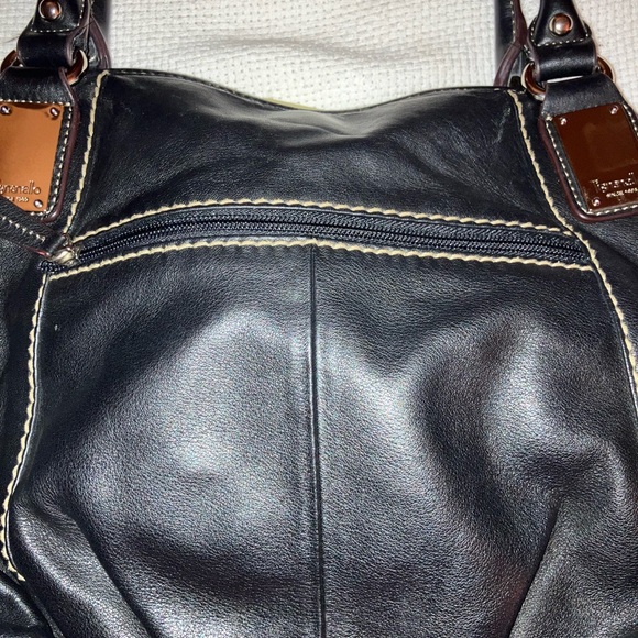 Tignanello Black Leather Bag with Metal Accents - Picture 1 of 6